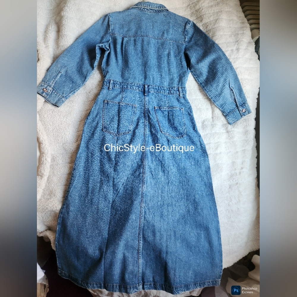 Zara Z1975 Women's Long Denim Dress 100% Cotton Mid-blue Nwt !! - Picture 13 of 15